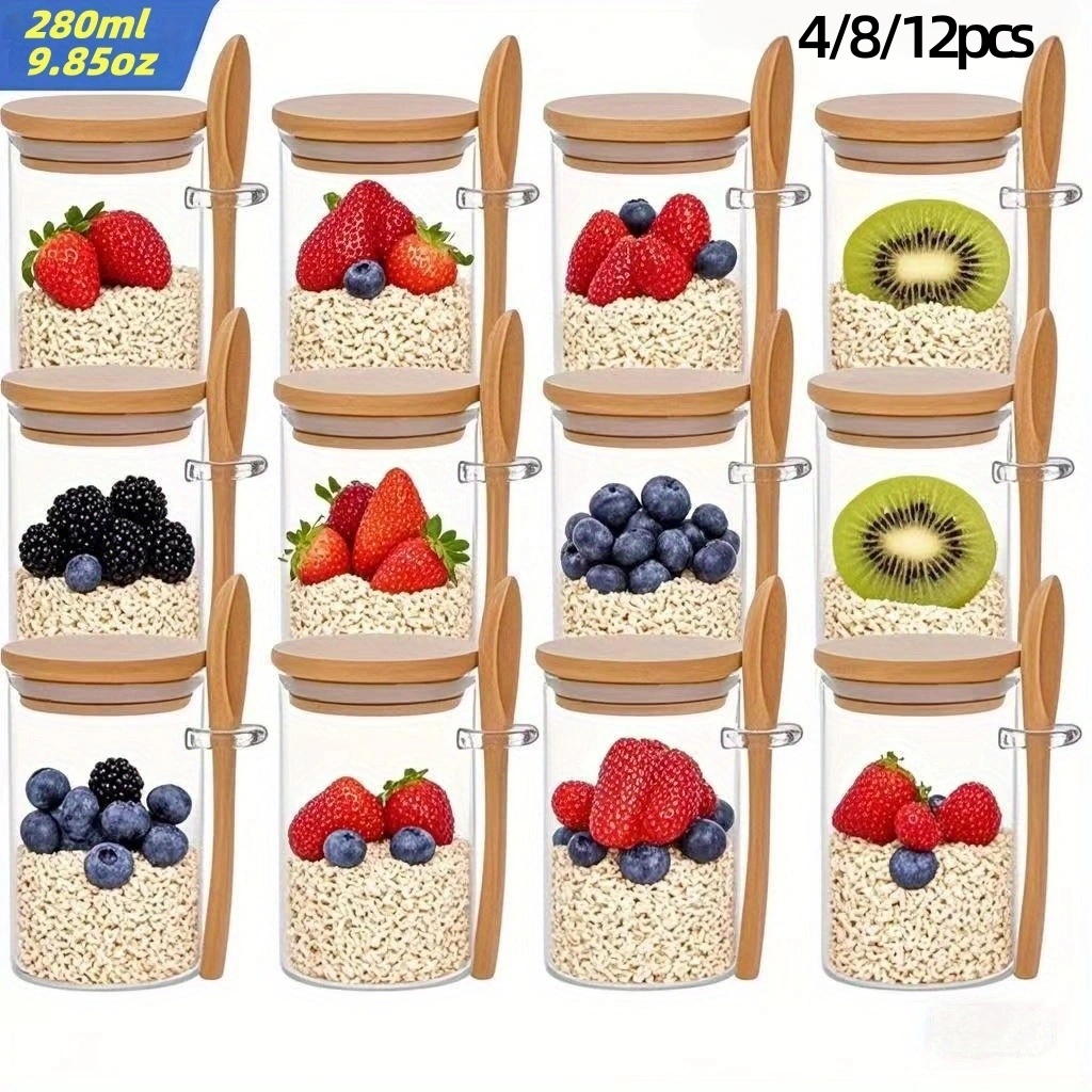 Meal Prep Glass - 4/8/12 Adet, Kapaklı Yulaf Ezmesi Kahvaltı