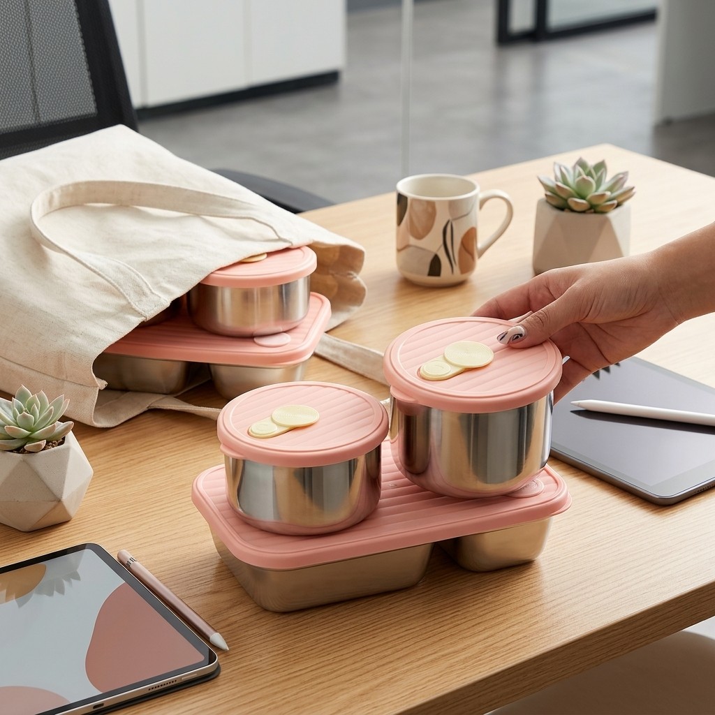 Meal Prep For Office - Mikrodalgada Kullanılabilir 304 Paslanmaz Çelik Öğle