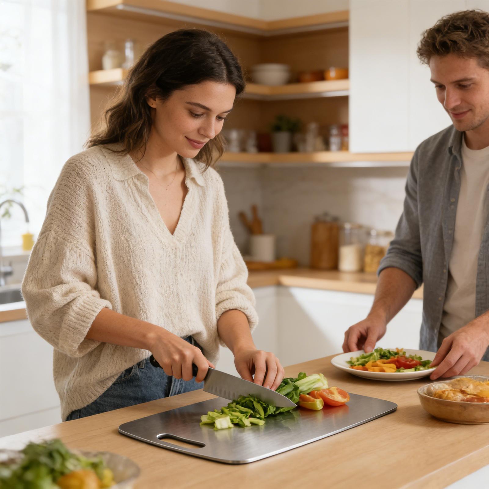 Meal Prep Veggie - Paslanmaz Çelik Doğrama Tahtası Çift Taraflı