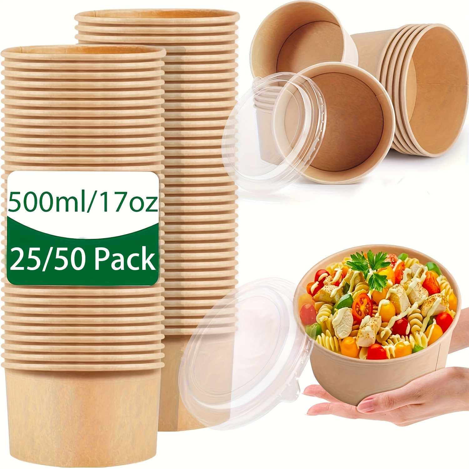 Meal Prep Plan - 17Oz/500Ml 25/50'li Paket Kapaklı Kağıt Kaseler,